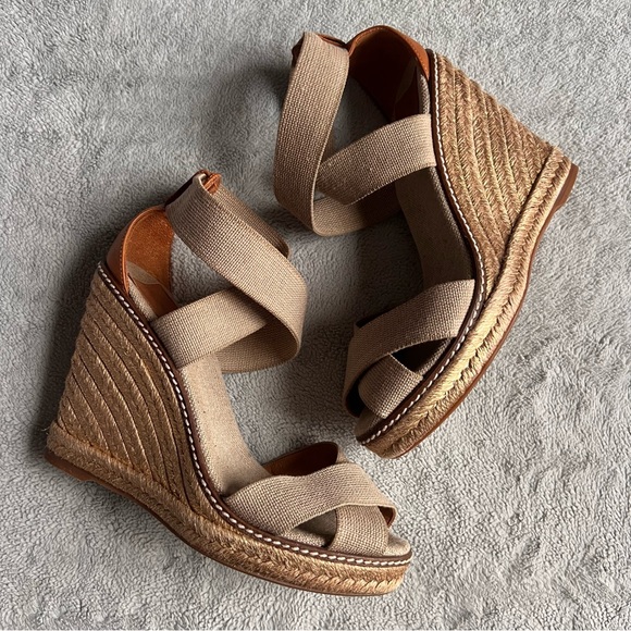 Tory Burch Shoes - Tory Burch Natural Adonis Crisscross Espadrille Wedge Sandals Khaki Gold Sz 7